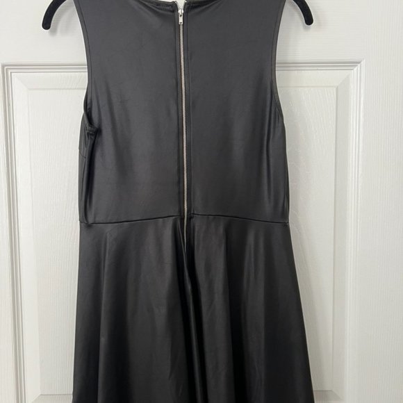 Faux Leather Skater Dress - Black - Picture 2 of 6